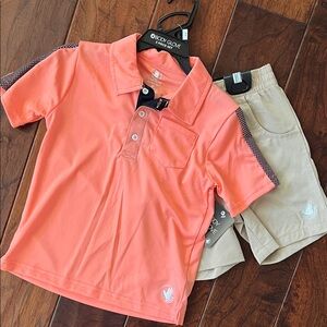 Body Glove Coral and Tan Kids Polo Set